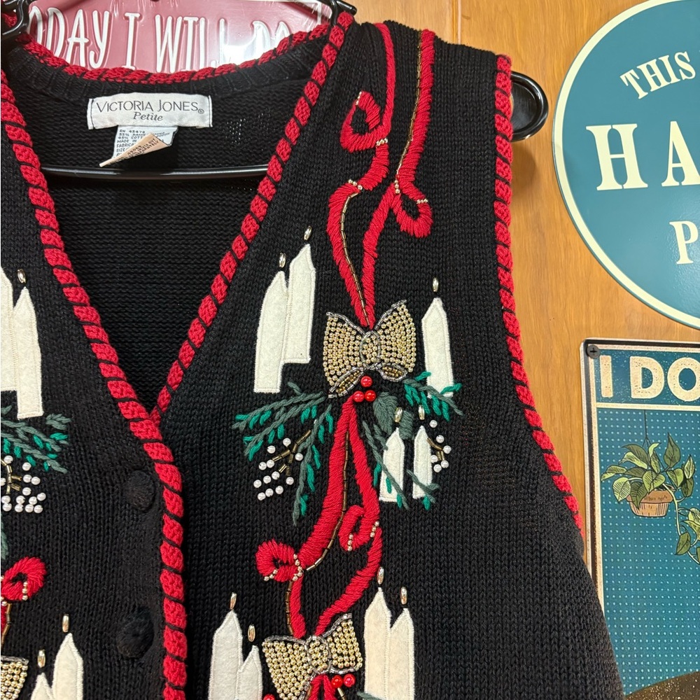Victoria Jones Woman Black Cardigan with Festive Accents - Picture 6 of 9